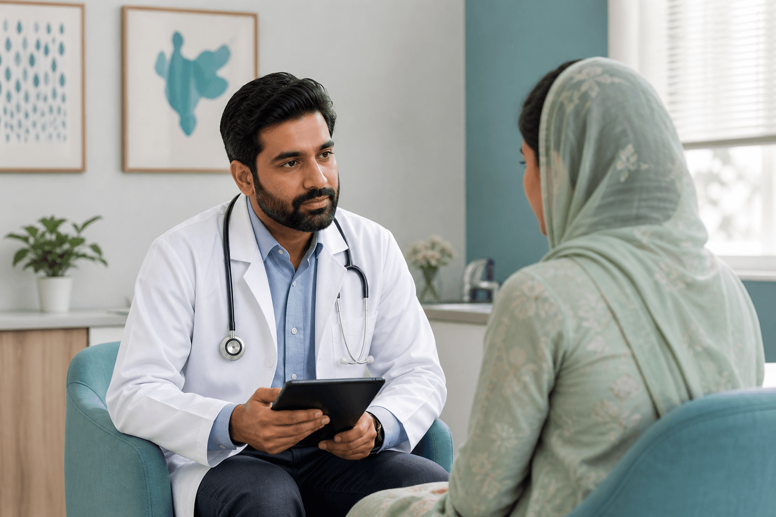 Doctor consulting with a patient in a modern clinic